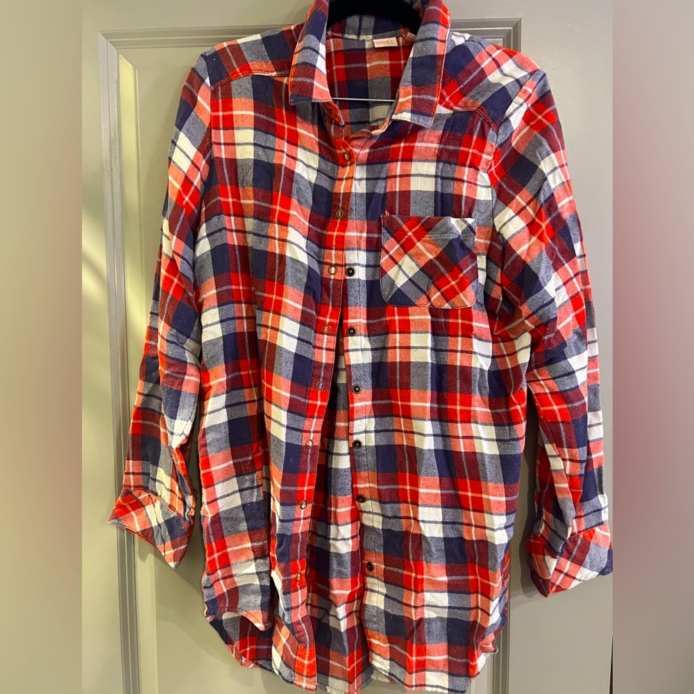 Flannel size small, red white and blue
